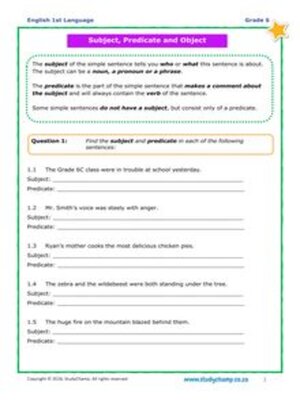 cover image of Grade 6 English: Subject and Predicate